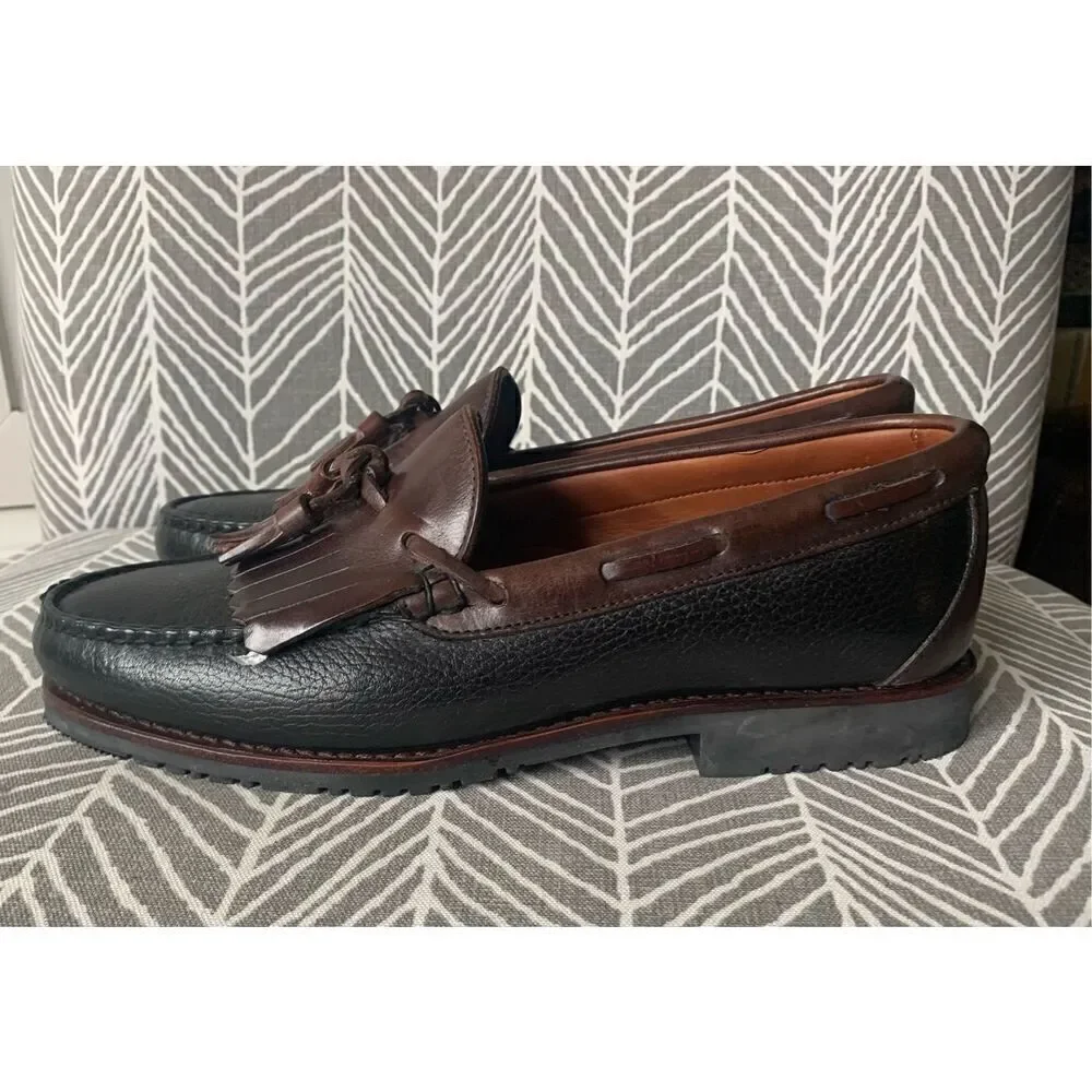 ALLEN EDMONDS Nashua Tassle Loafers Black Brown Pebbled Leather Men’s Shoes 9.5